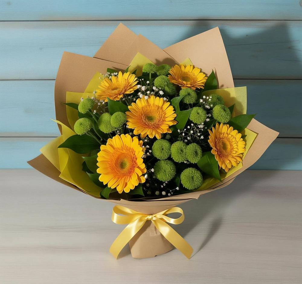 Букет цветов из: Герберы и Хризантемы в Верхнем Икорце