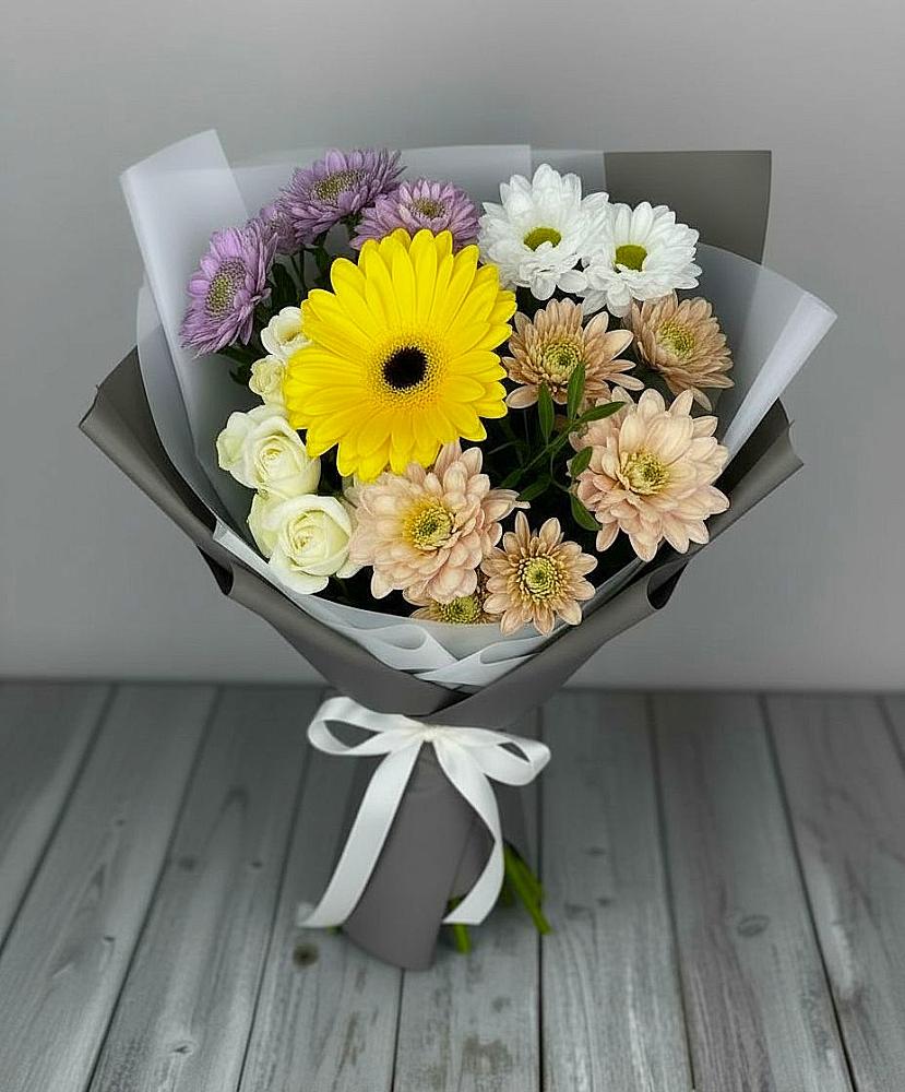 Букет цветов из: Розы, Герберы и Хризантемы в Верхнем Икорце