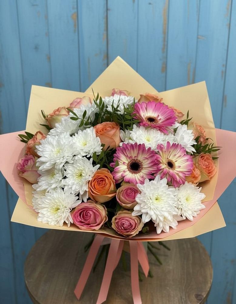 Букет цветов из: Розы, Герберы и Хризантемы в Верхнем Икорце