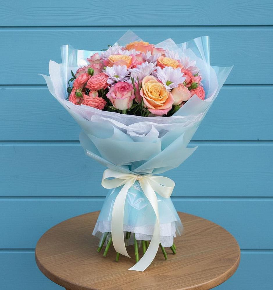 Букет цветов из: Хризантемы и Розы в Верхнем Икорце