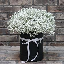 Цветочная композиция из Гипсофила в шляпной коробке в Верхнем Икорце