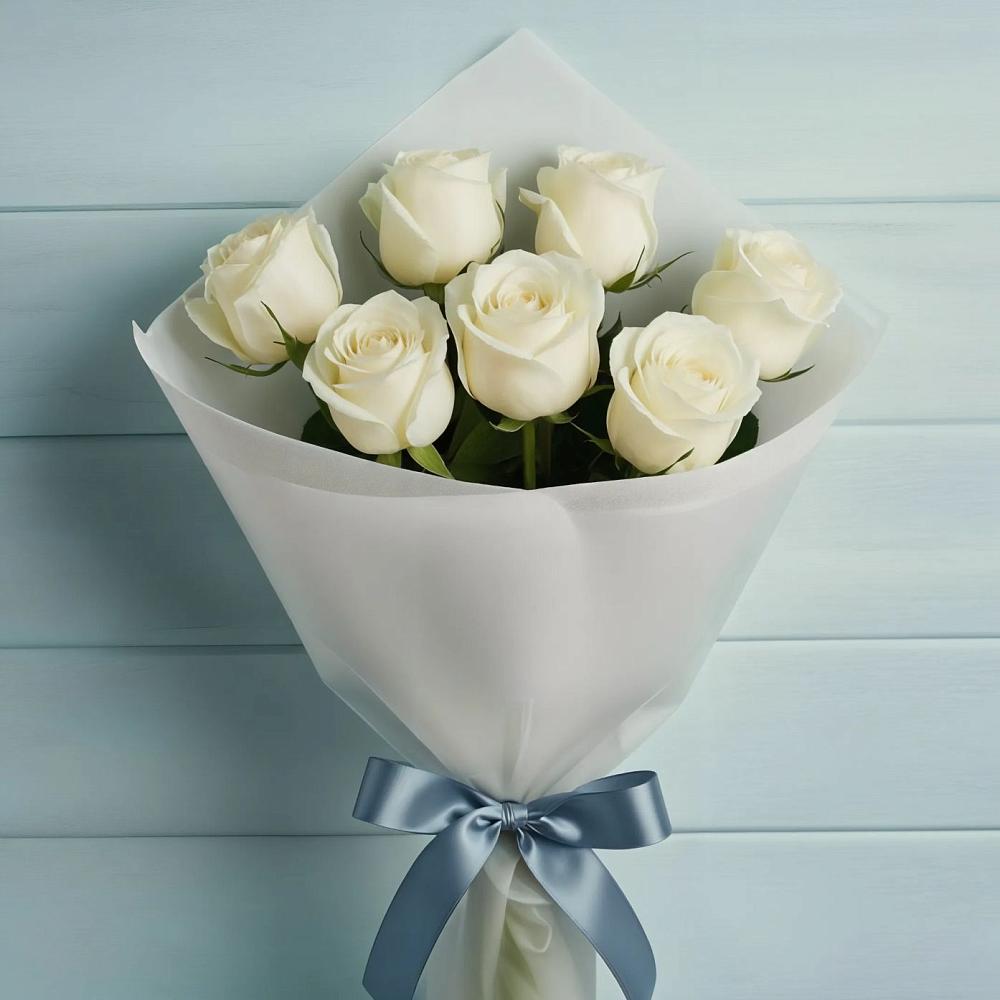 Букет 7 Белых роз Эдлесс Лав в Верхнем Икорце