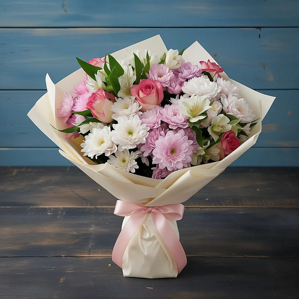 Букет цветов из: Хризантемы, Альстромерии и Розы в Верхнем Икорце